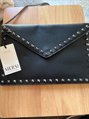 Mersi Black Studded Envelope Clutch